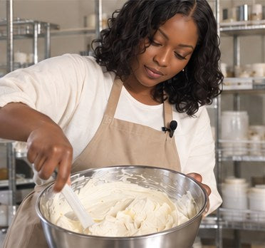 Kandace whipping body butter in the lab